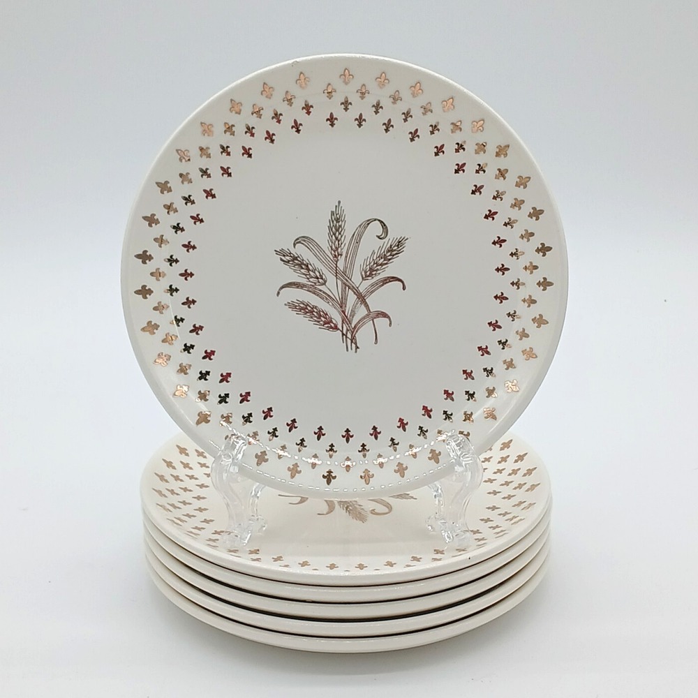 Vintage SCIO Pottery Golden Wheat Bread & Butter Plates Set of 6 6" USA MCM